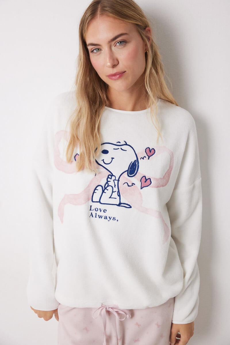Cortefiel Pijama Largo Polar Suave Snoopy Lazos