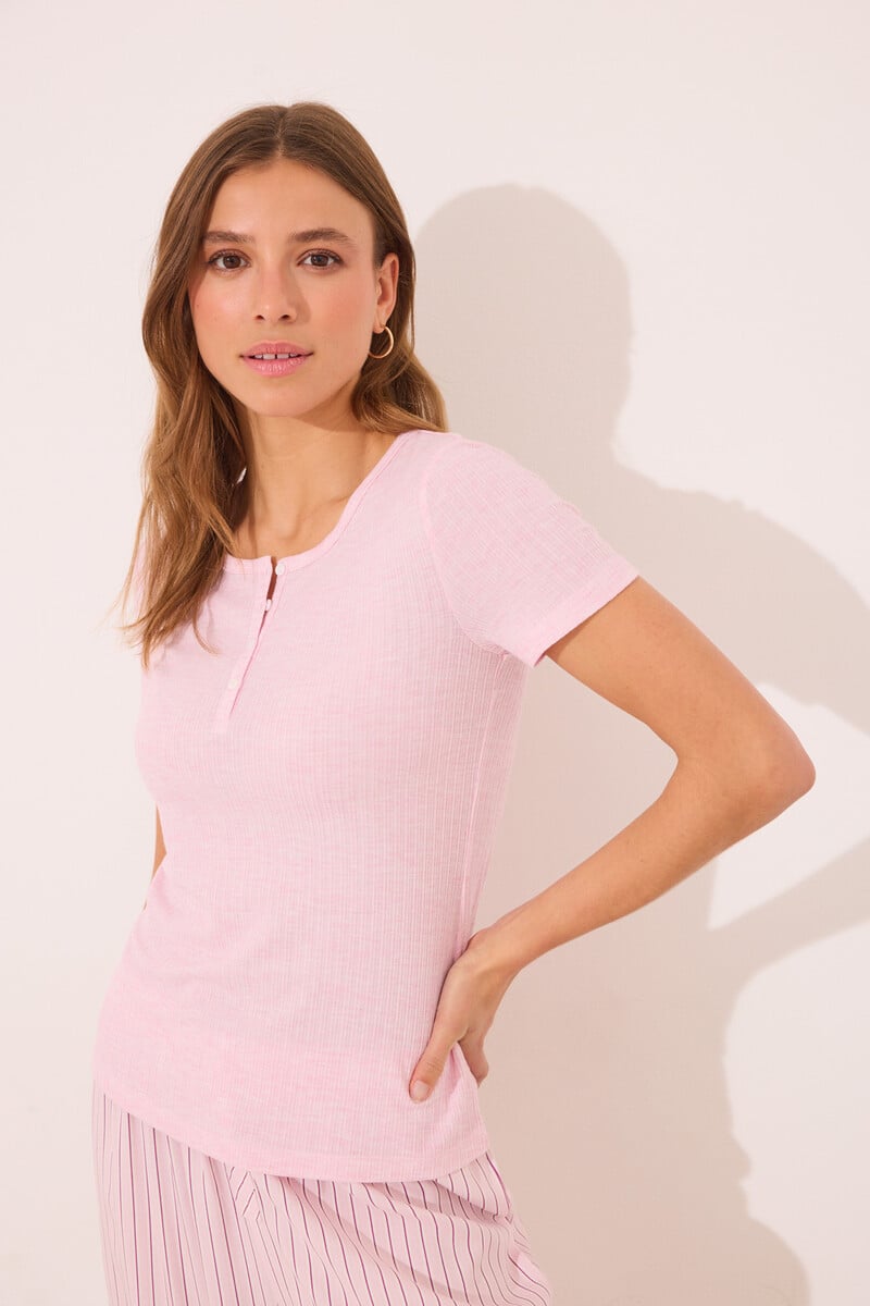 Cortefiel Pijama Viscosa Canalé Rosa Rayas