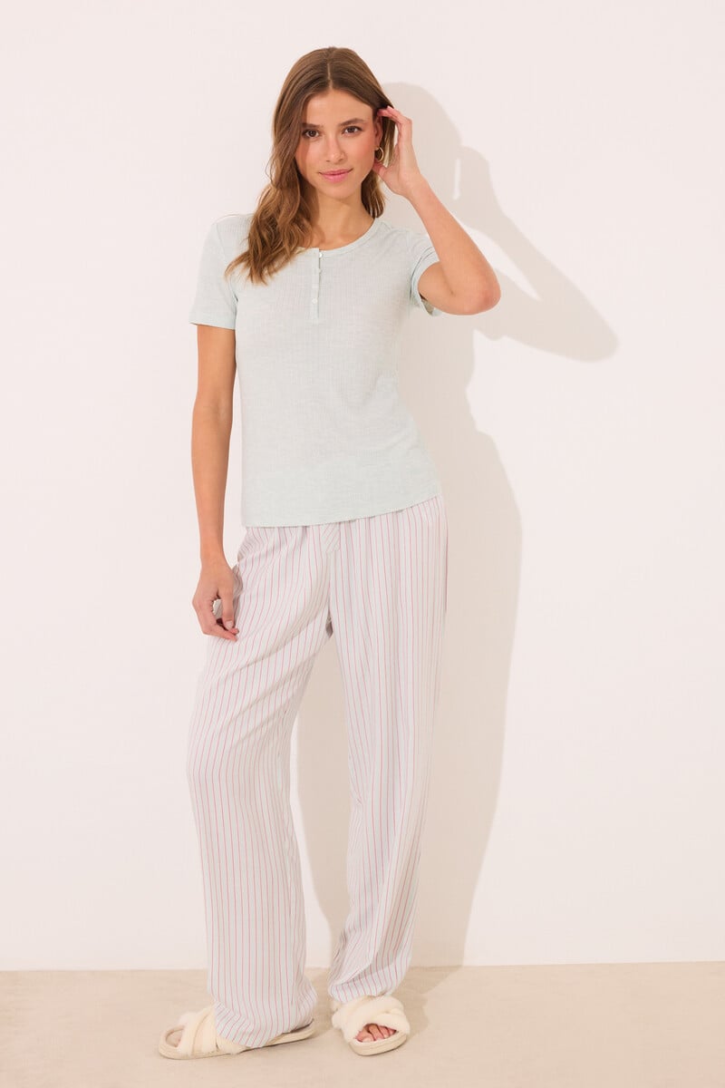 Cortefiel Pijama Viscosa Canalé Verde Rayas