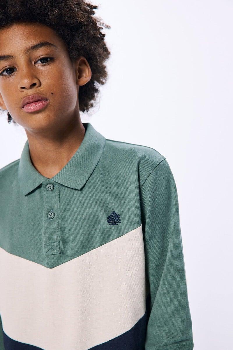 Cortefiel Polo color block manga larga niño