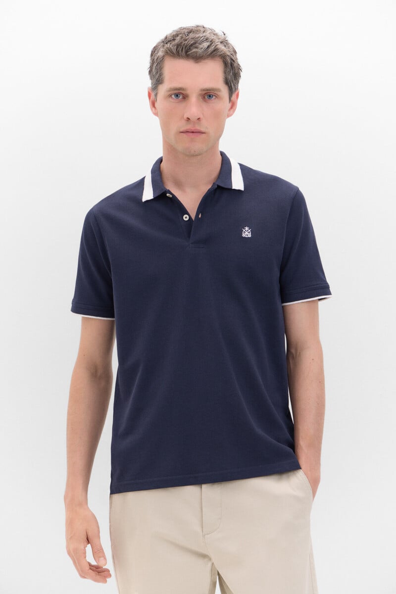 Cortefiel Polo oxford liso cuello contraste