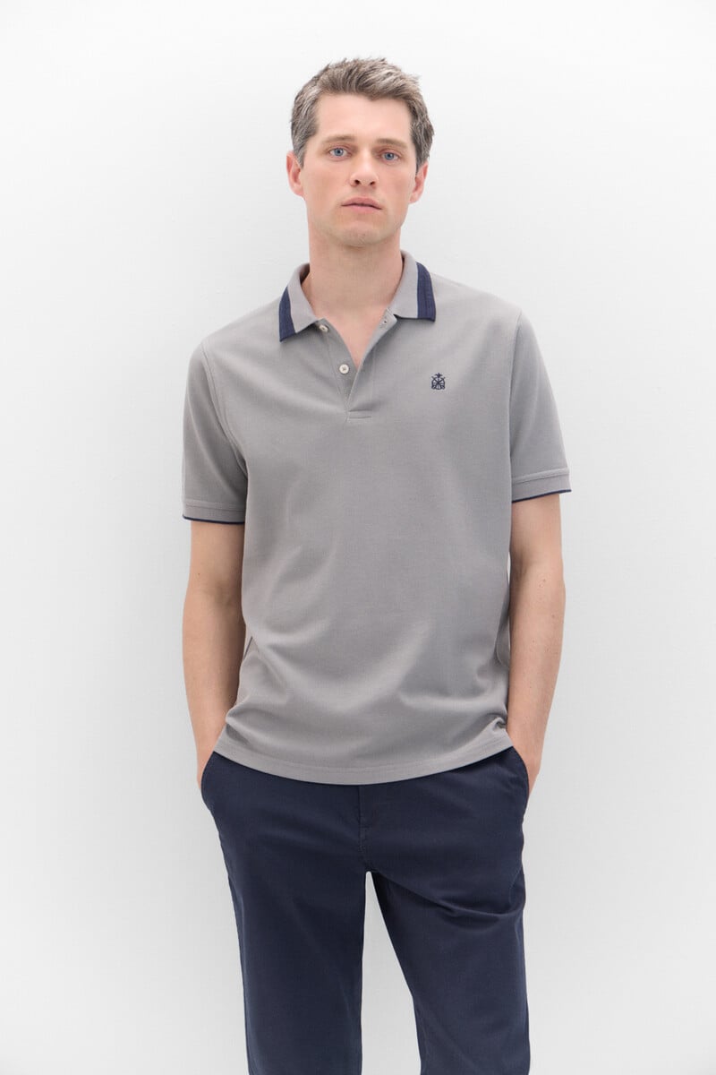 Cortefiel Polo oxford liso cuello contraste