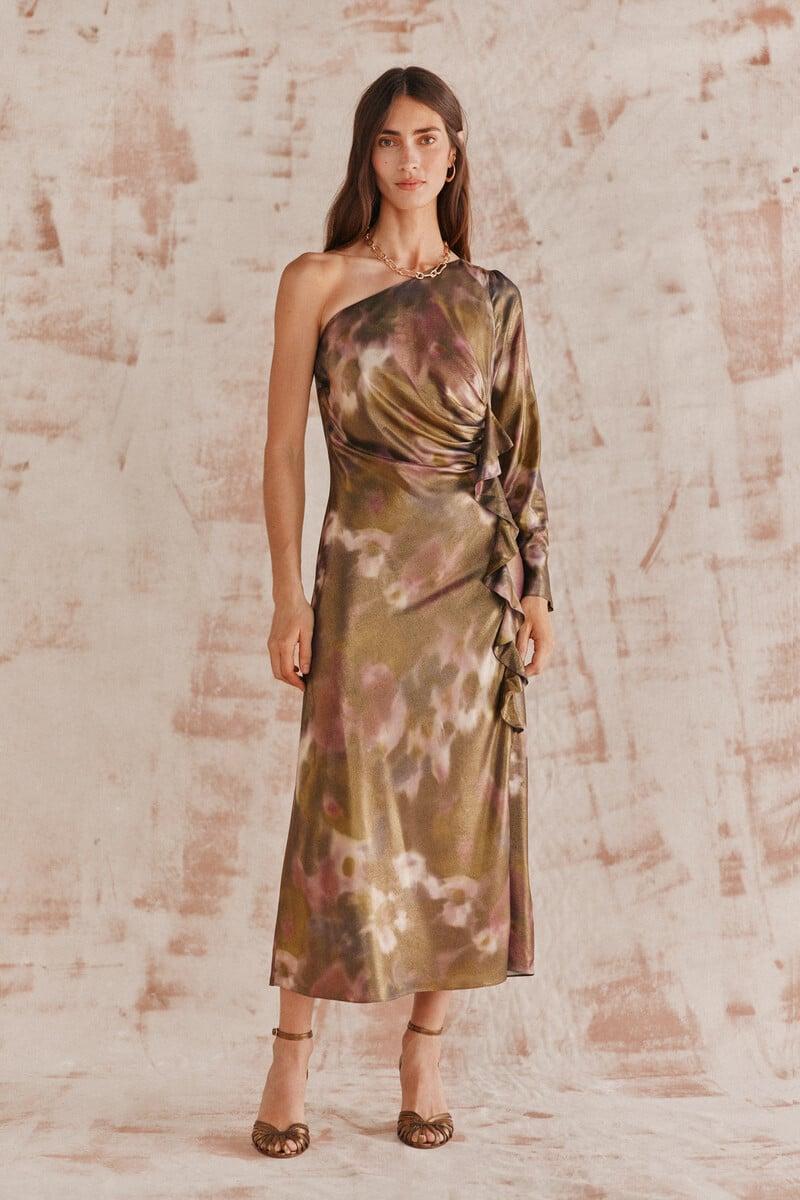 Cortefiel Ricarda. Vestido Asimétrico Dorado