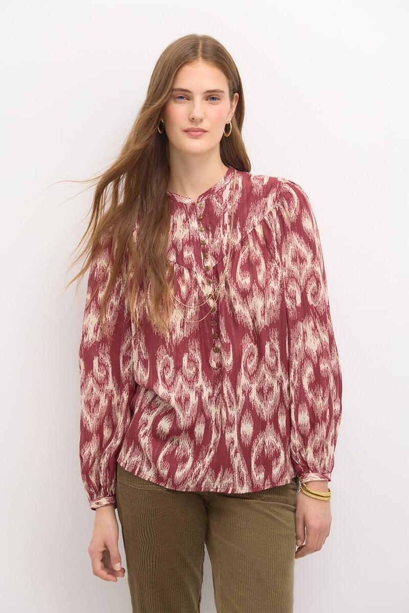 Cortefiel Rosi. Blusa estampada hilo metalizado