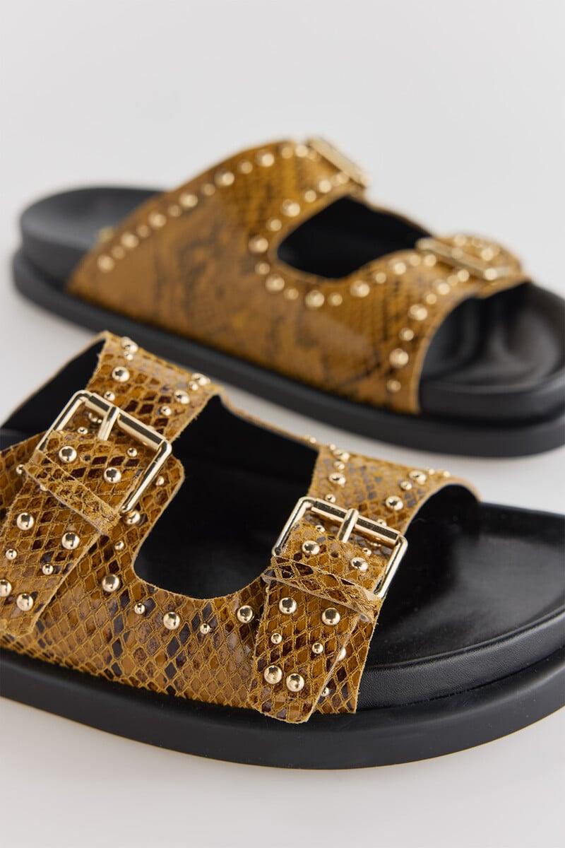 Cortefiel Sandalia De Piel Estampado Serpiente