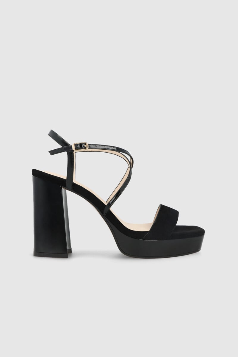 Cortefiel Sandalias con plataforma en ante negro