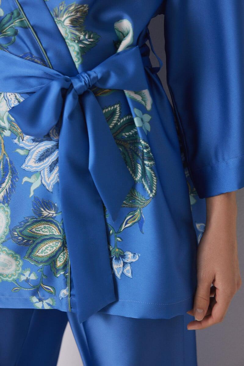 Cortefiel Set De Pijama Satén Y Encaje Azul