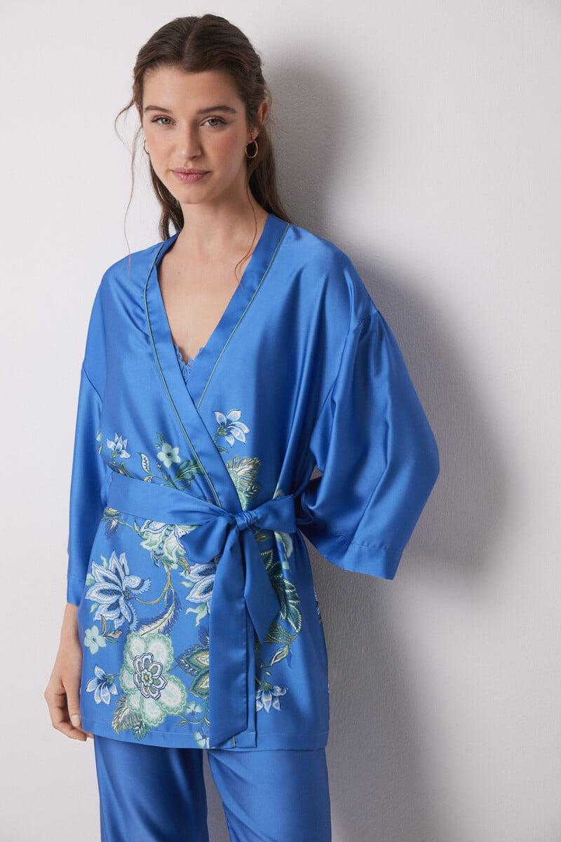 Cortefiel Set de pijama satén y encaje azul