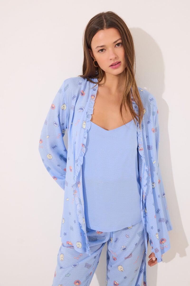 Cortefiel Set Pijama Largo Satén "Barrio Sésamo"