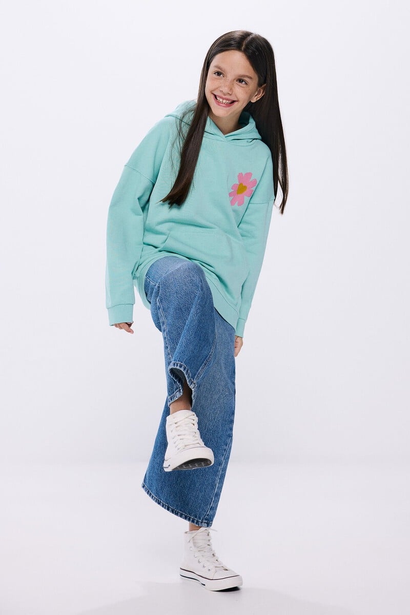 Cortefiel Sudadera Capucha Flor Niña