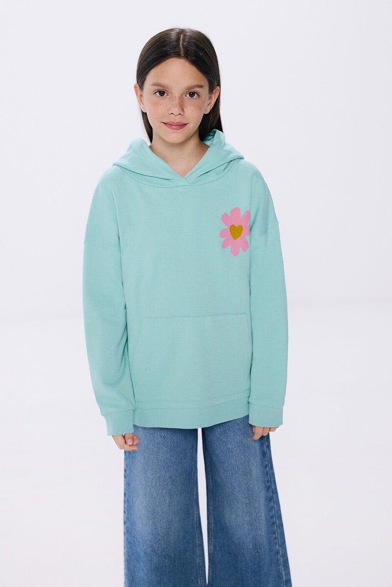 Cortefiel Sudadera capucha flor niña