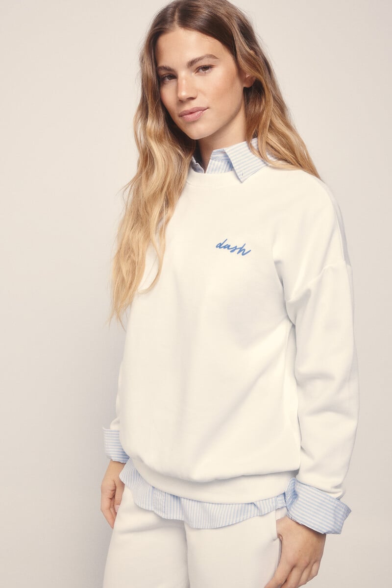 Cortefiel Sudadera felpa piqué marfil