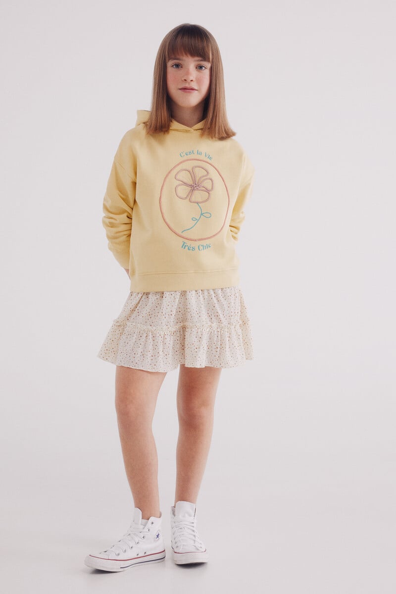 Cortefiel Sudadera Flor Cordón Niña
