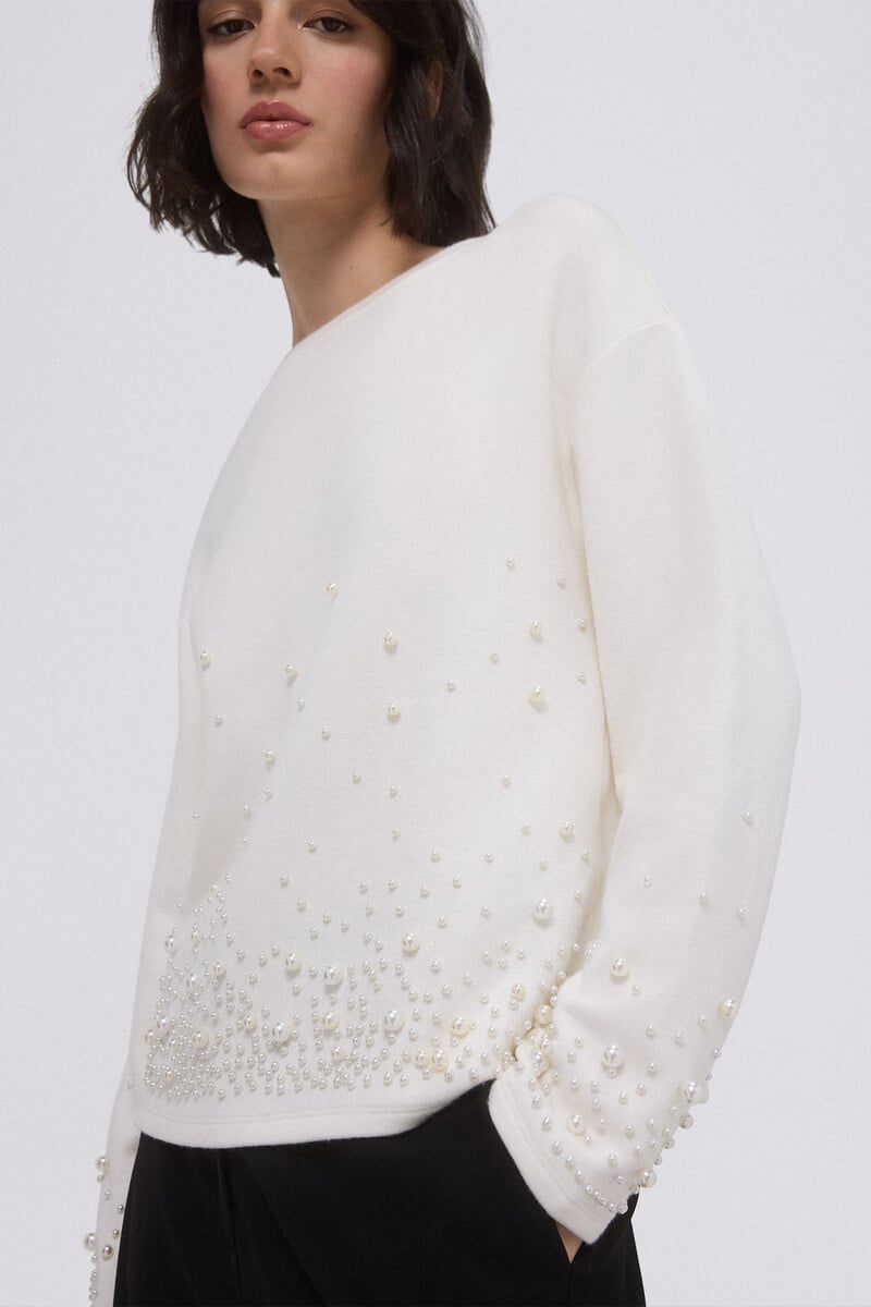 Cortefiel Sudadera Lisa Perlas