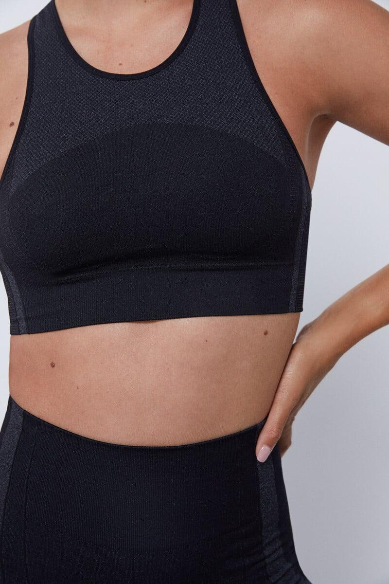 Cortefiel Sujetador Deportivo Negro Seamless Fit