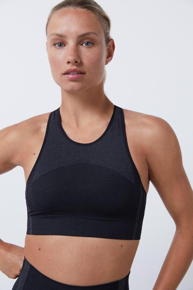 Cortefiel Sujetador Deportivo Negro Seamless Fit