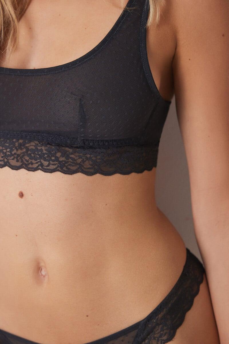 Cortefiel Sujetador Top Tul Plumeti Gris