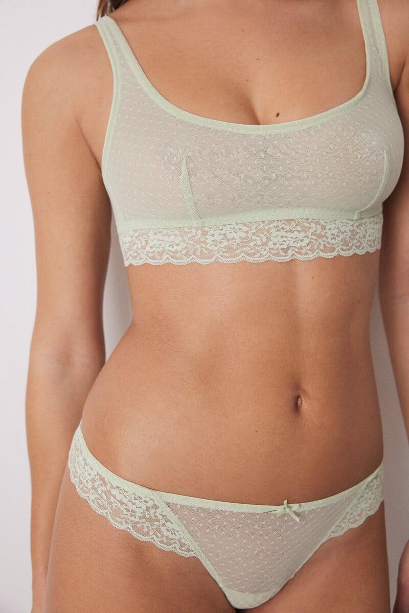 Cortefiel Sujetador Top Tul Plumeti Verde