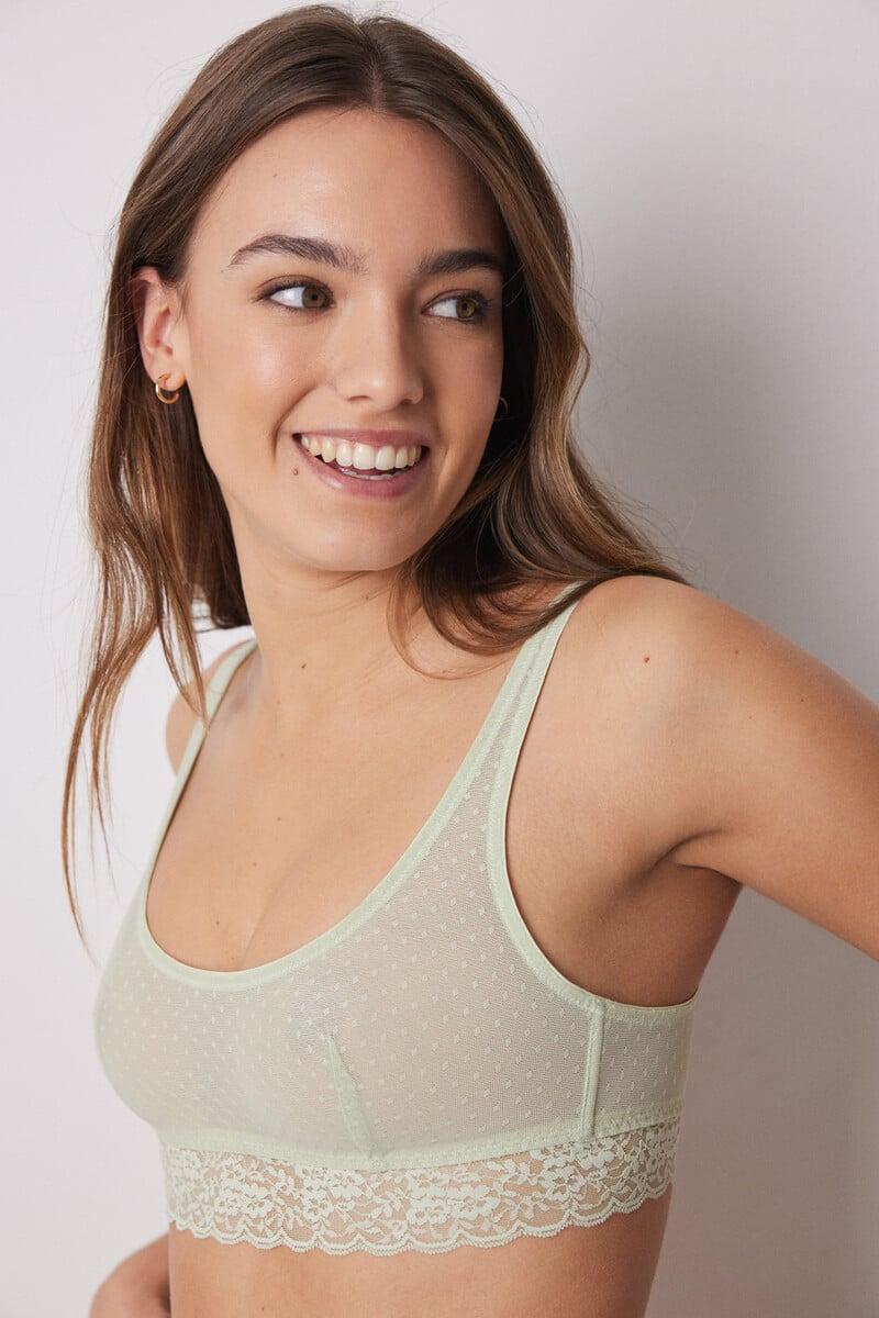 Cortefiel Sujetador top tul plumeti verde