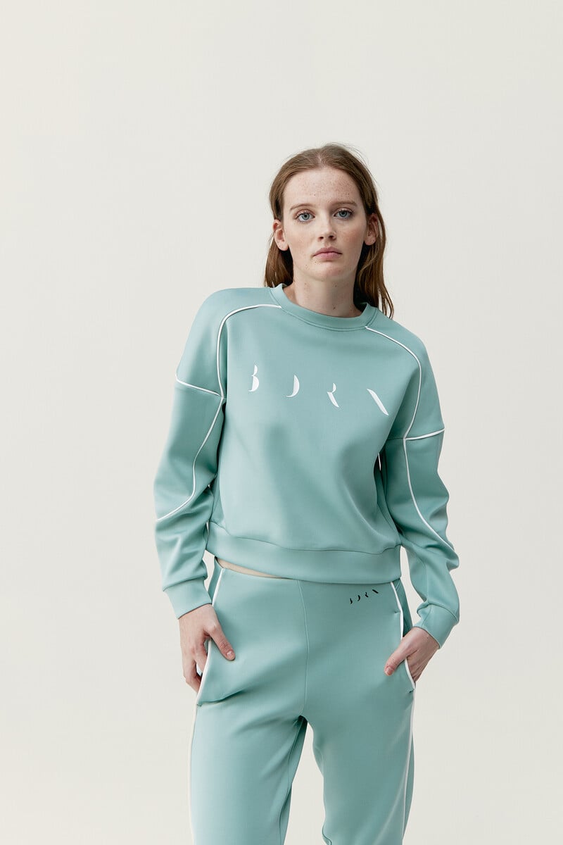 Cortefiel Sweatshirt Agda Jade Grey/ Off White