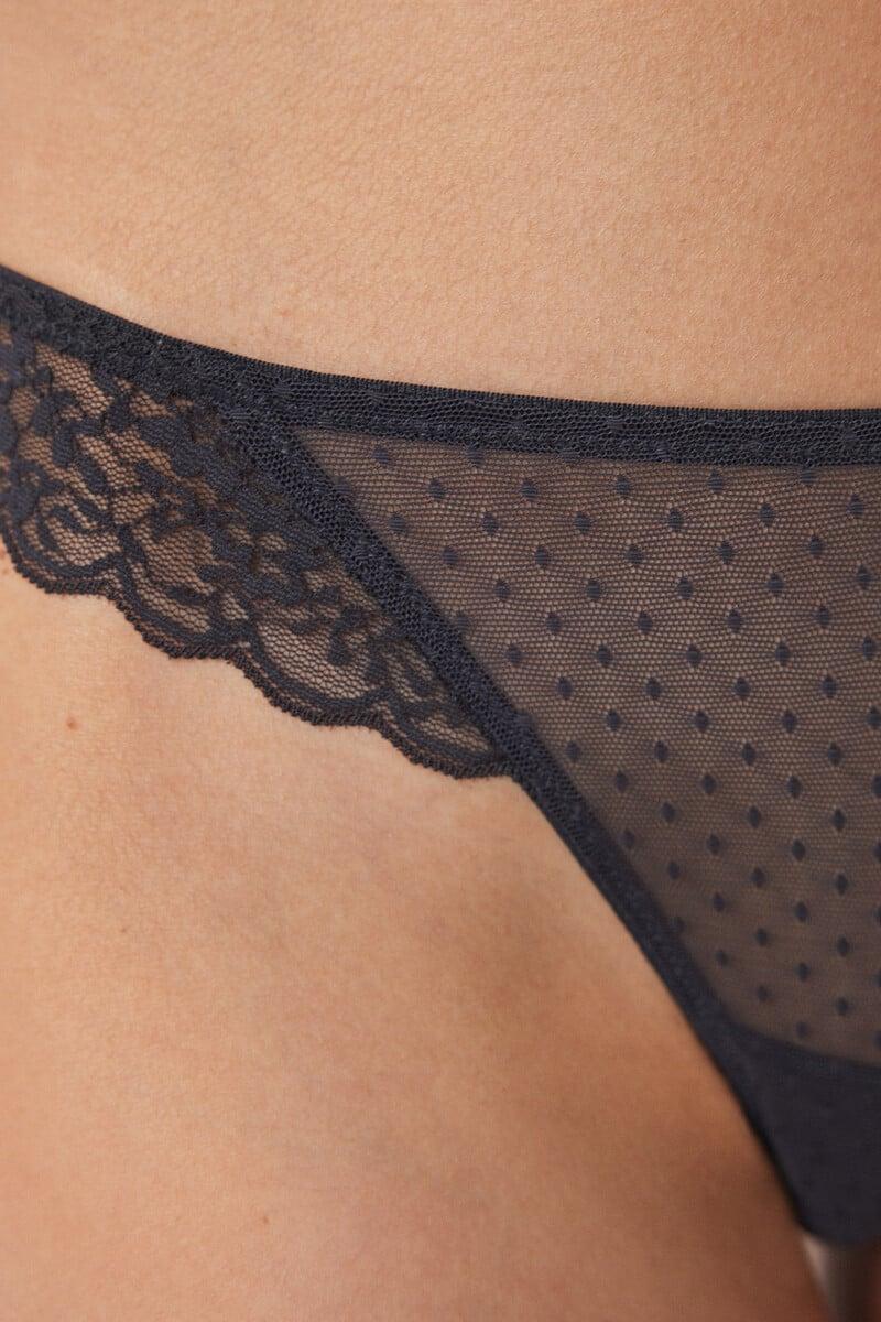 Cortefiel Tanga Clásico Plumeti Encaje Gris