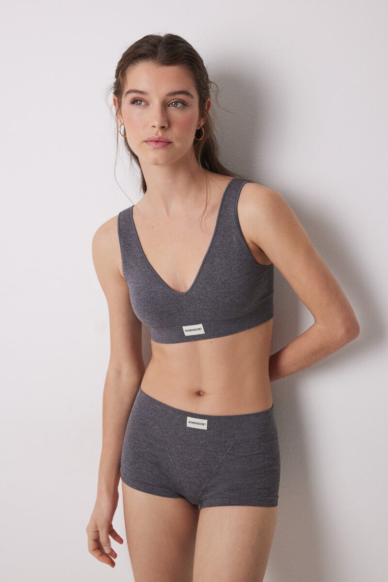 Cortefiel Top Canalé Gris Seamless