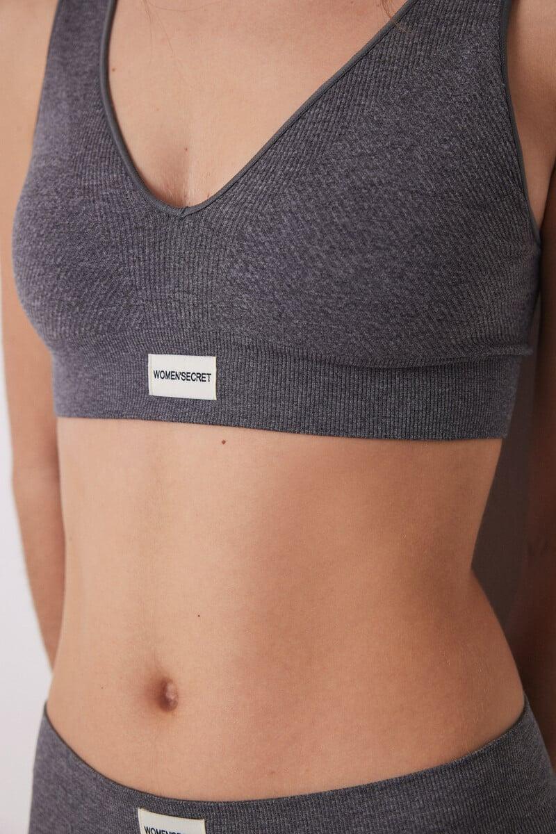 Cortefiel Top Canalé Gris Seamless
