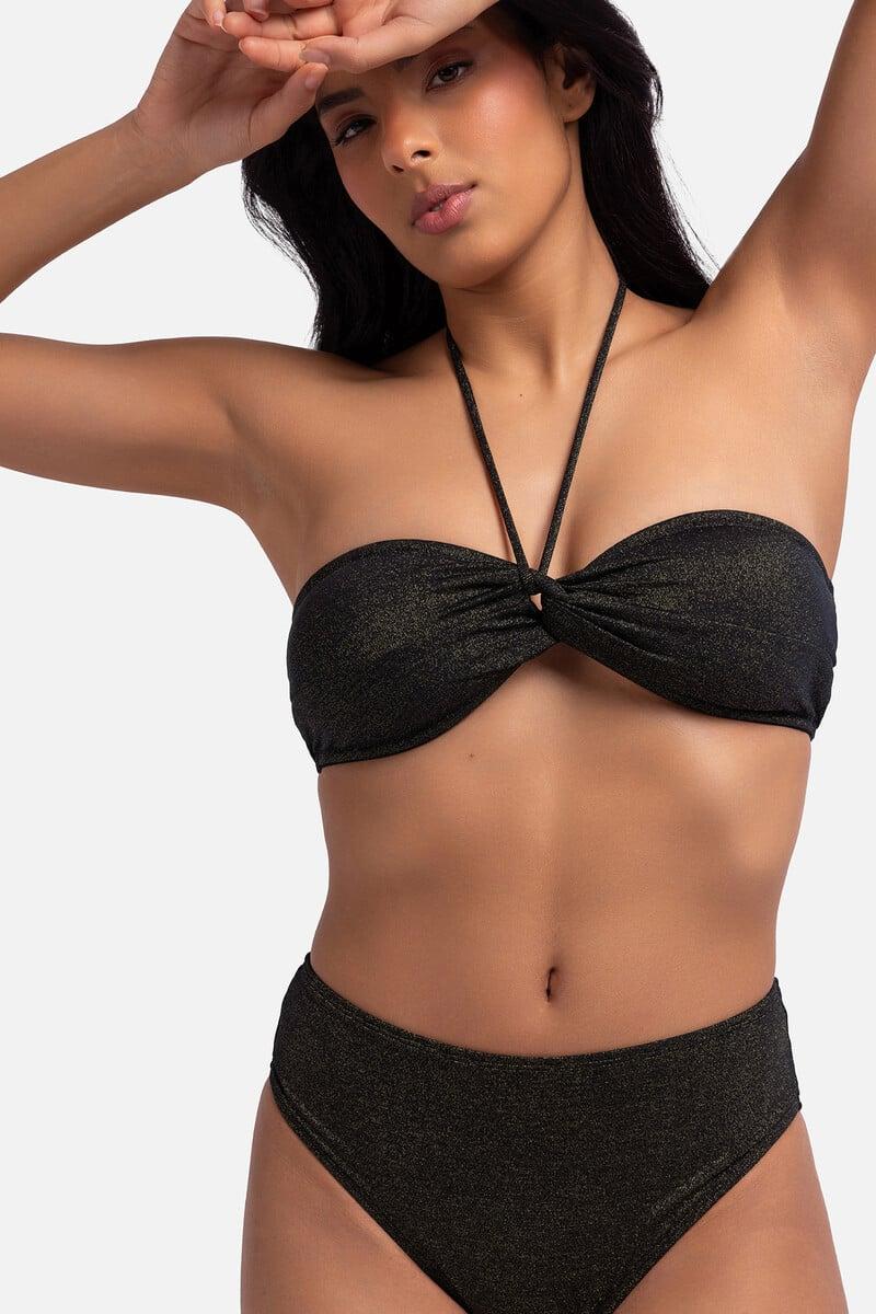 Cortefiel Top de bikini bandeau lúrex negro