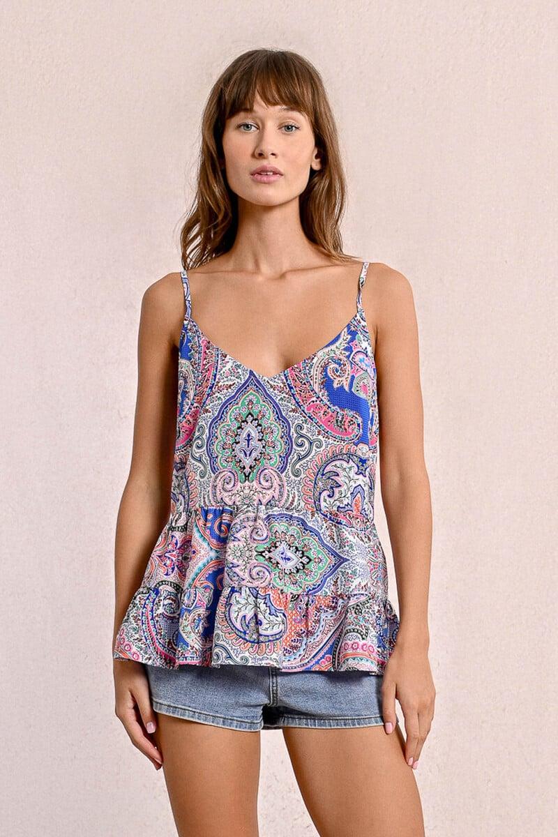 Cortefiel Top De Tirantes Con Estampado Y Volantes