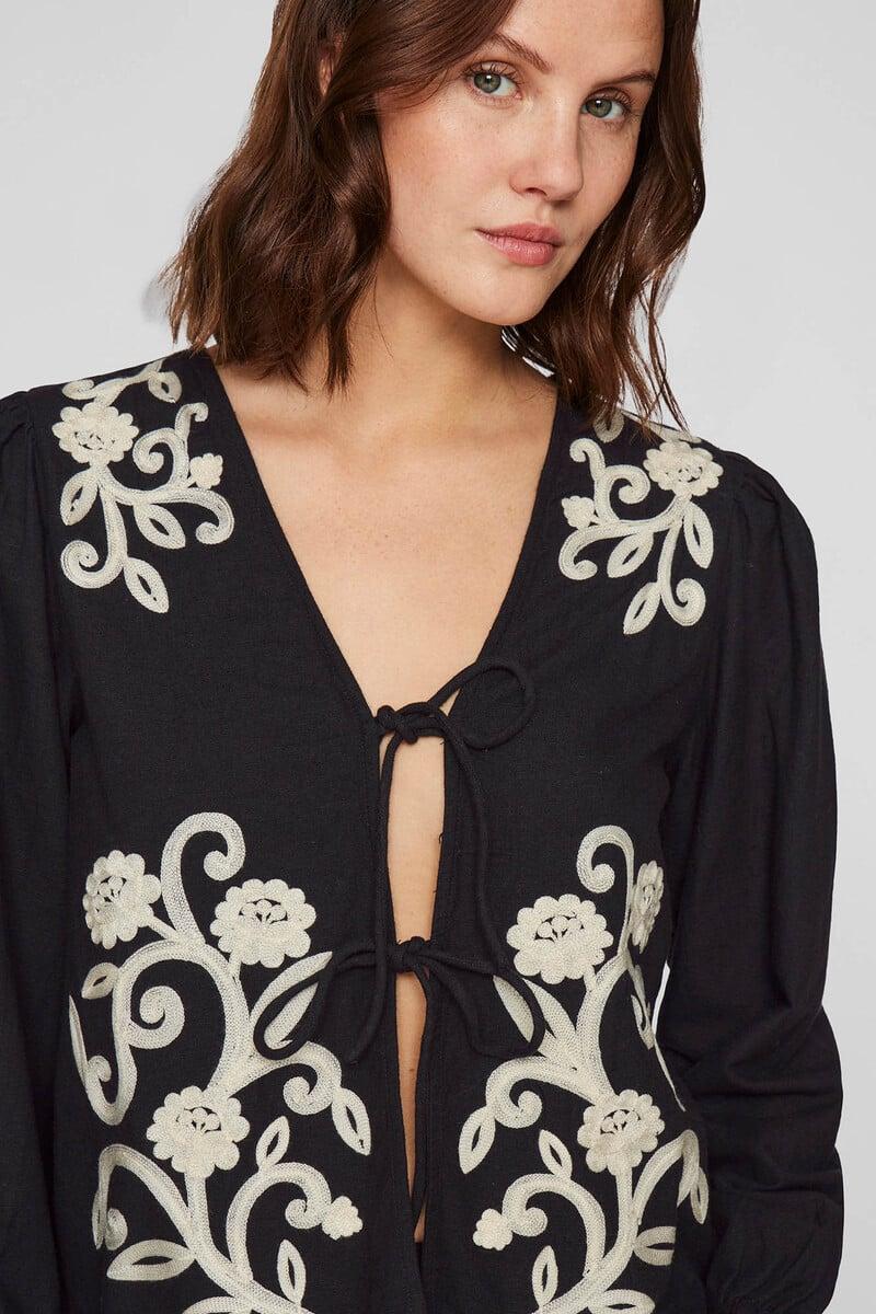 Cortefiel Top Manga Larga Anudado Con Bordados