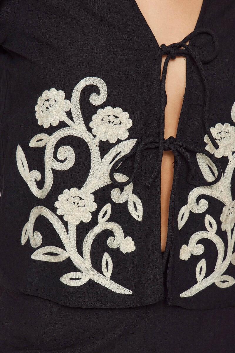 Cortefiel Top Manga Larga Anudado Con Bordados