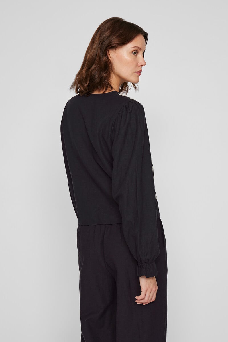 Cortefiel Top Manga Larga Anudado Con Bordados