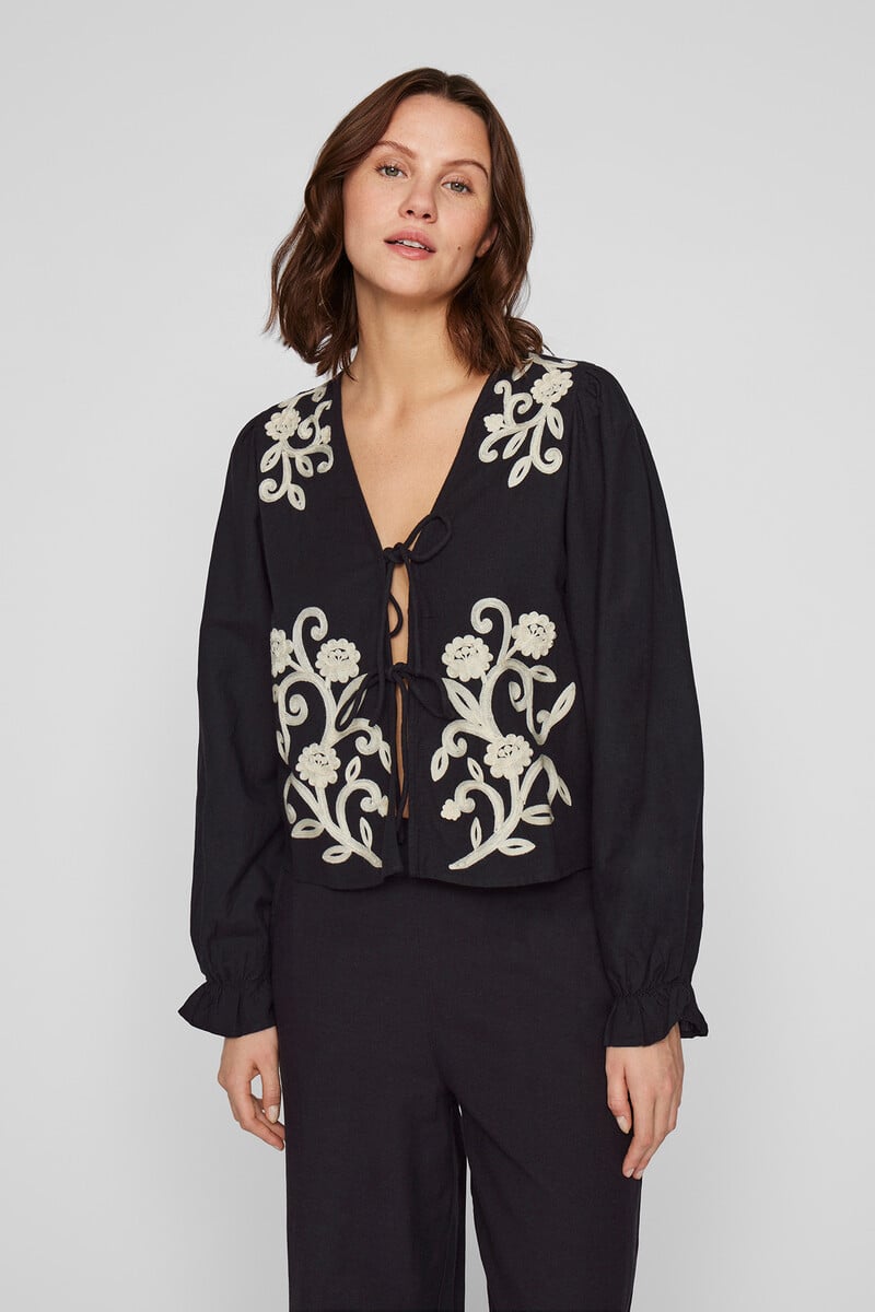 Cortefiel Top manga larga anudado con bordados