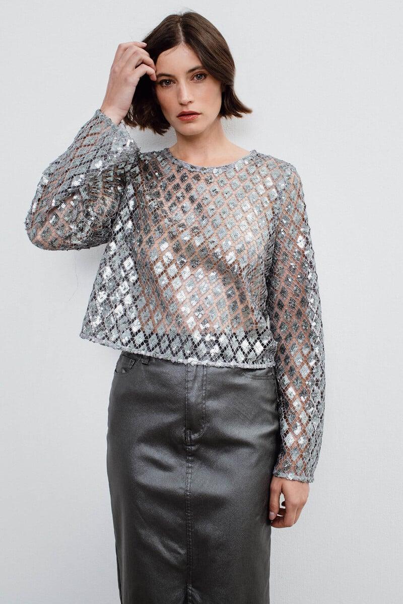 Cortefiel Top Metalizado Crochet