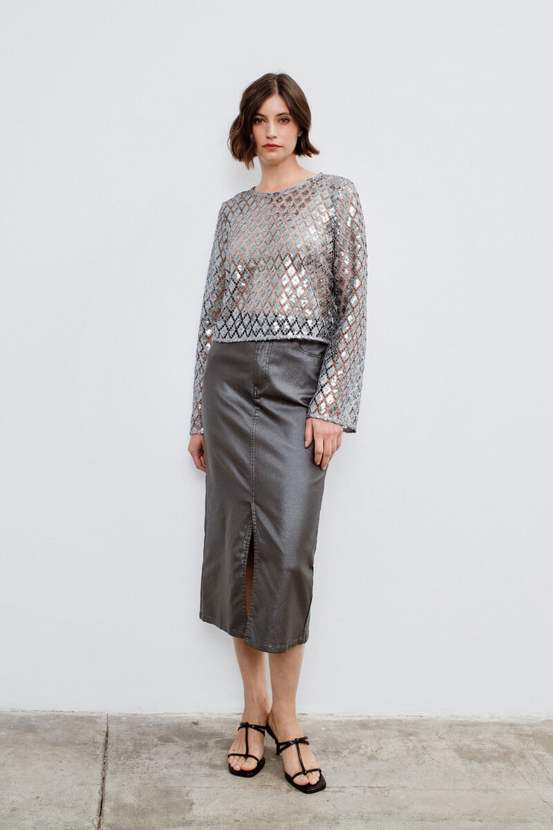 Cortefiel Top metalizado crochet