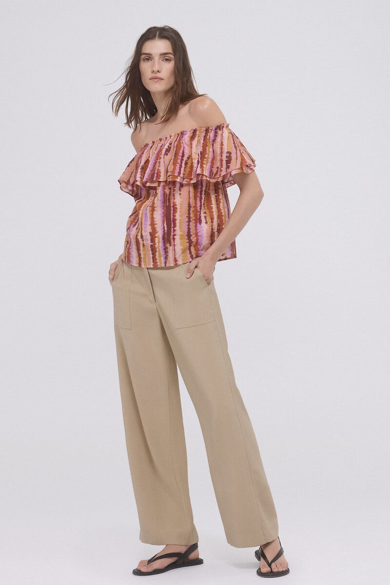 Cortefiel Top Off Shoulders Estampado