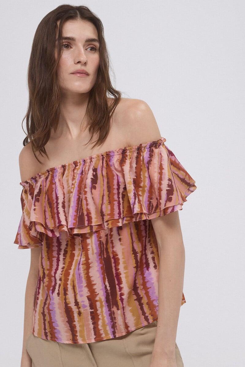 Cortefiel Top Off Shoulders Estampado