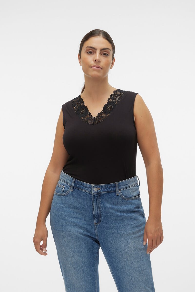 Cortefiel Top Sin Mangas Con Encaje Talla Grande