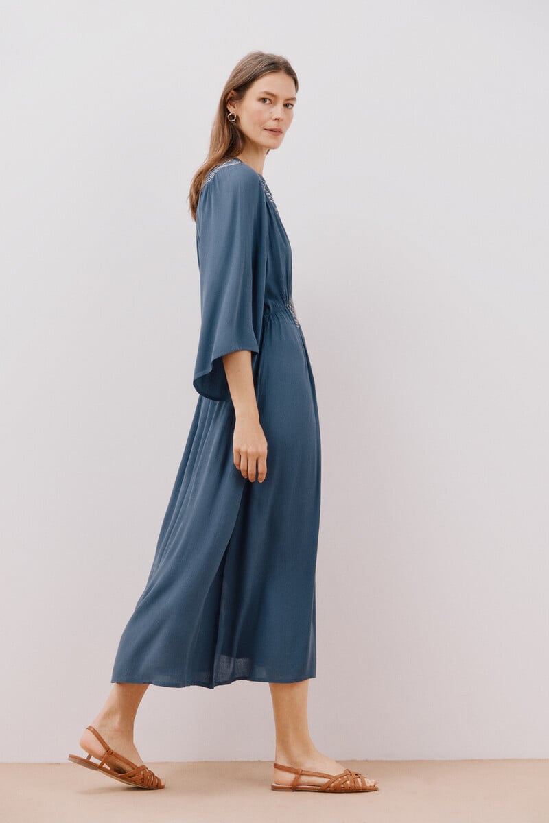 Cortefiel Vestido Azul Bordado