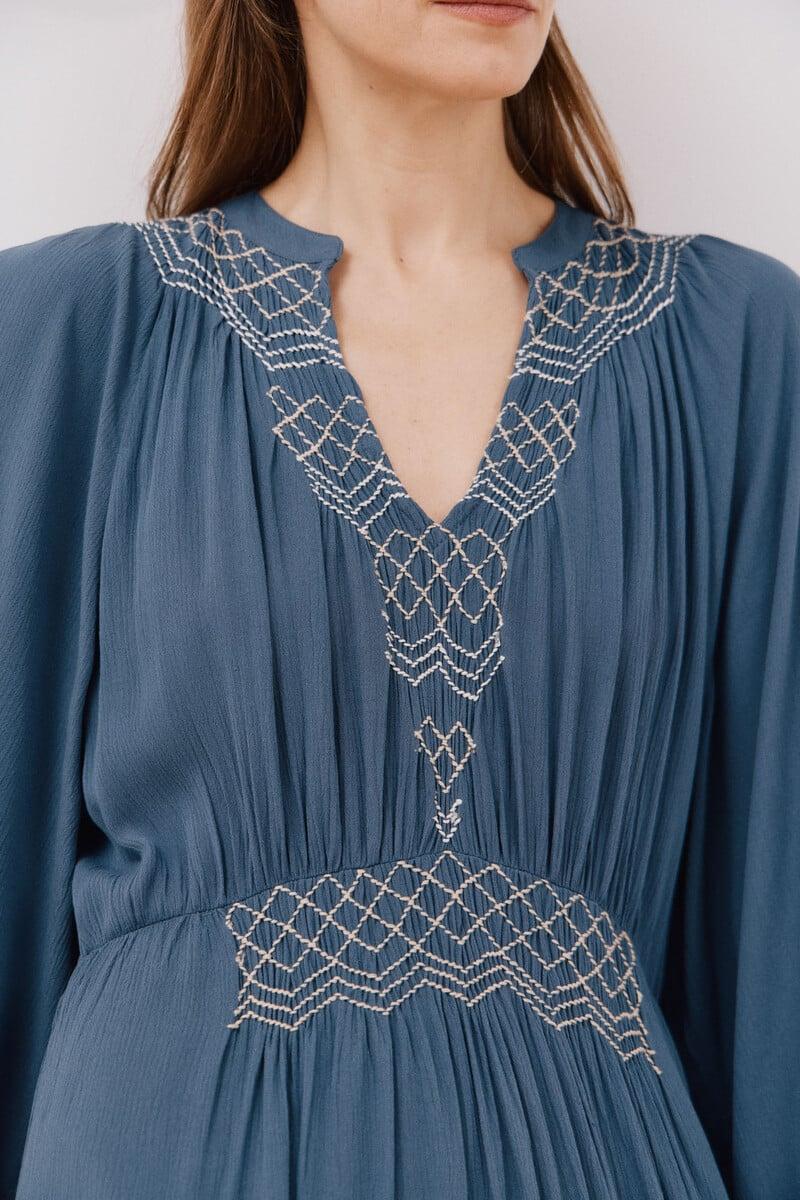 Cortefiel Vestido Azul Bordado