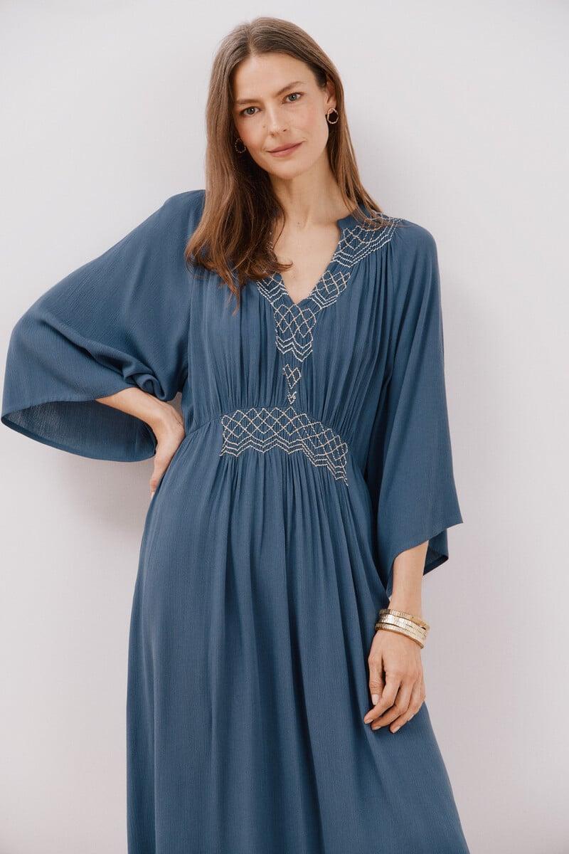 Cortefiel Vestido azul bordado