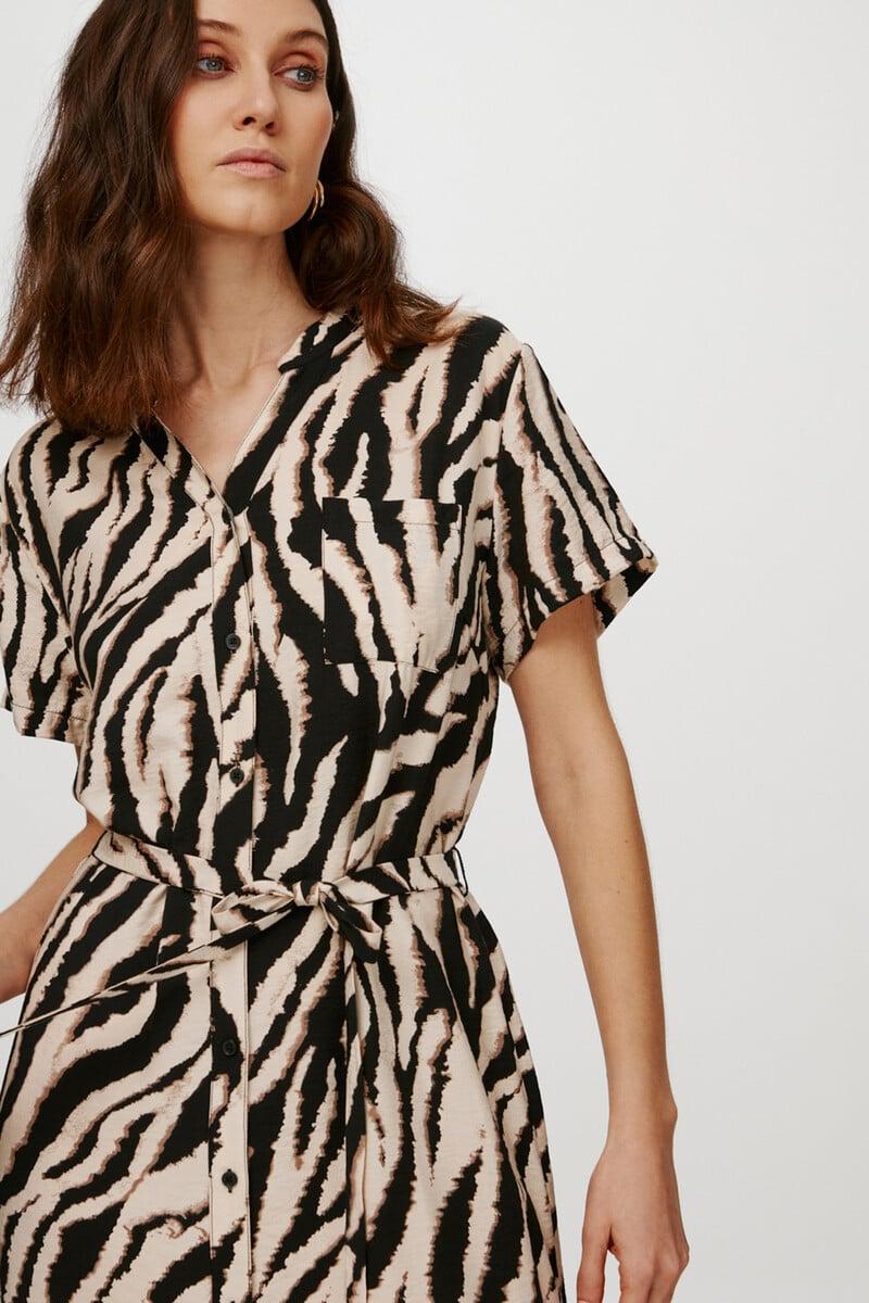 Cortefiel Vestido Camisero Estampado Cebra