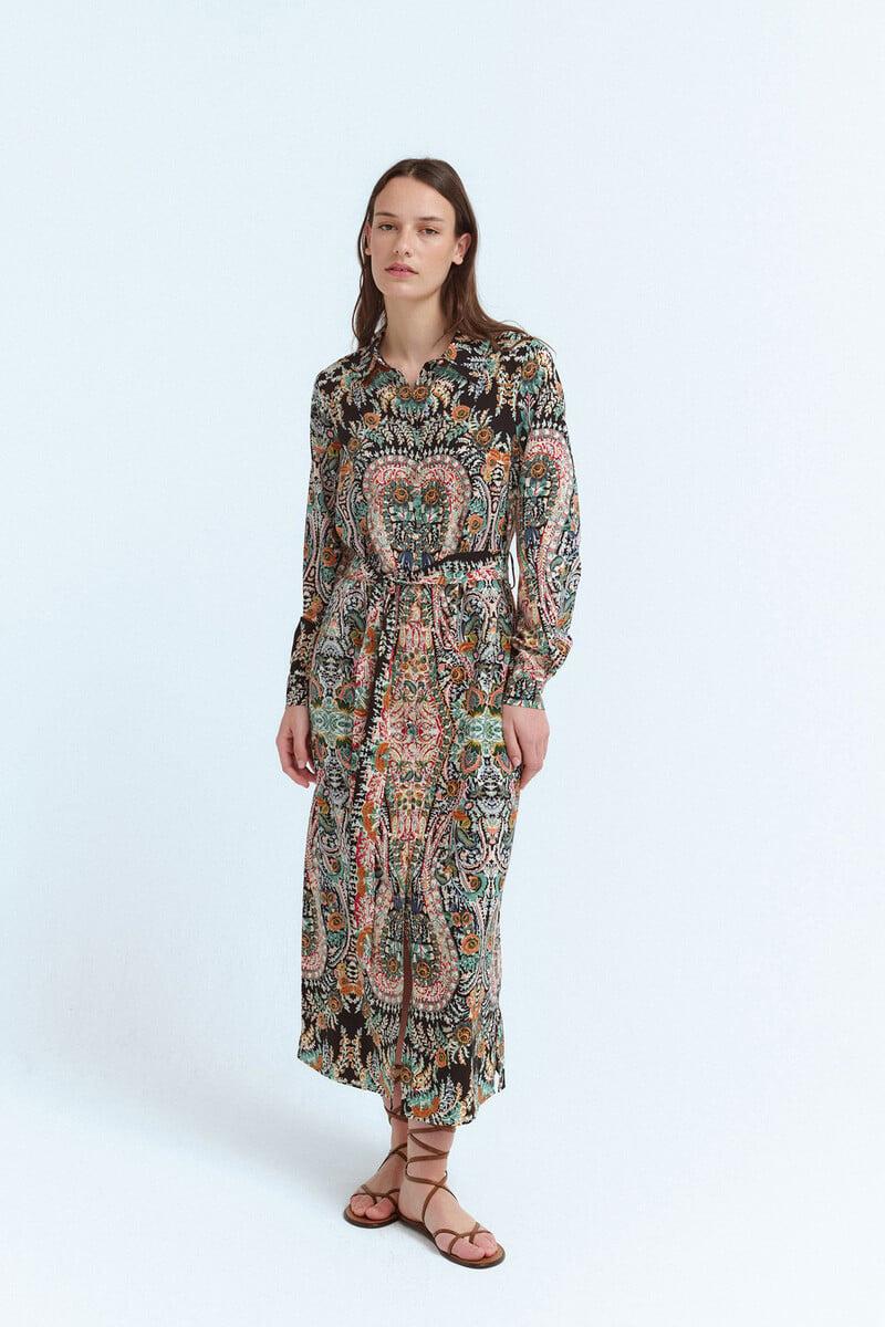 Cortefiel Vestido camisero midi estampado