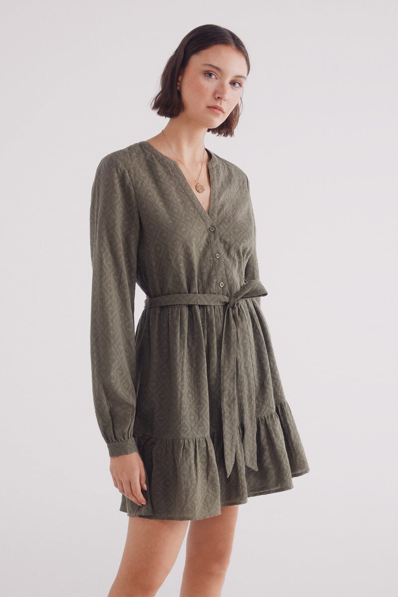 Cortefiel Vestido Corto Camisero Bordados