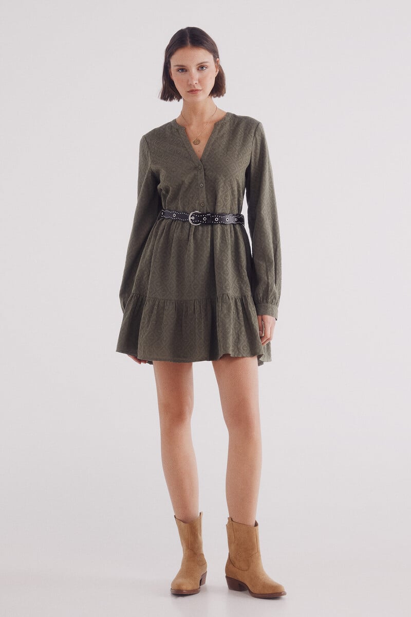 Cortefiel Vestido corto camisero bordados