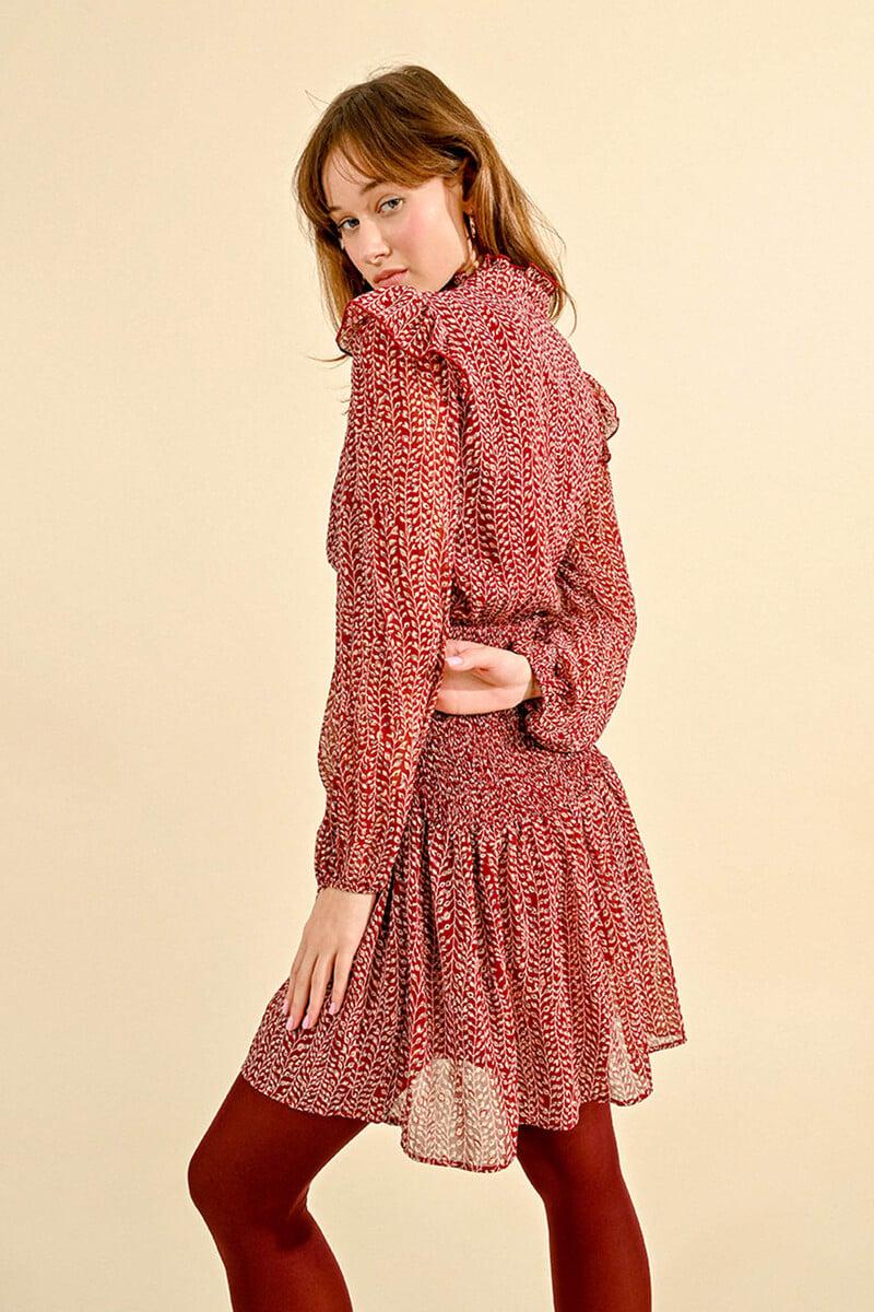 Cortefiel Vestido Corto Con Estampado Y Volantes