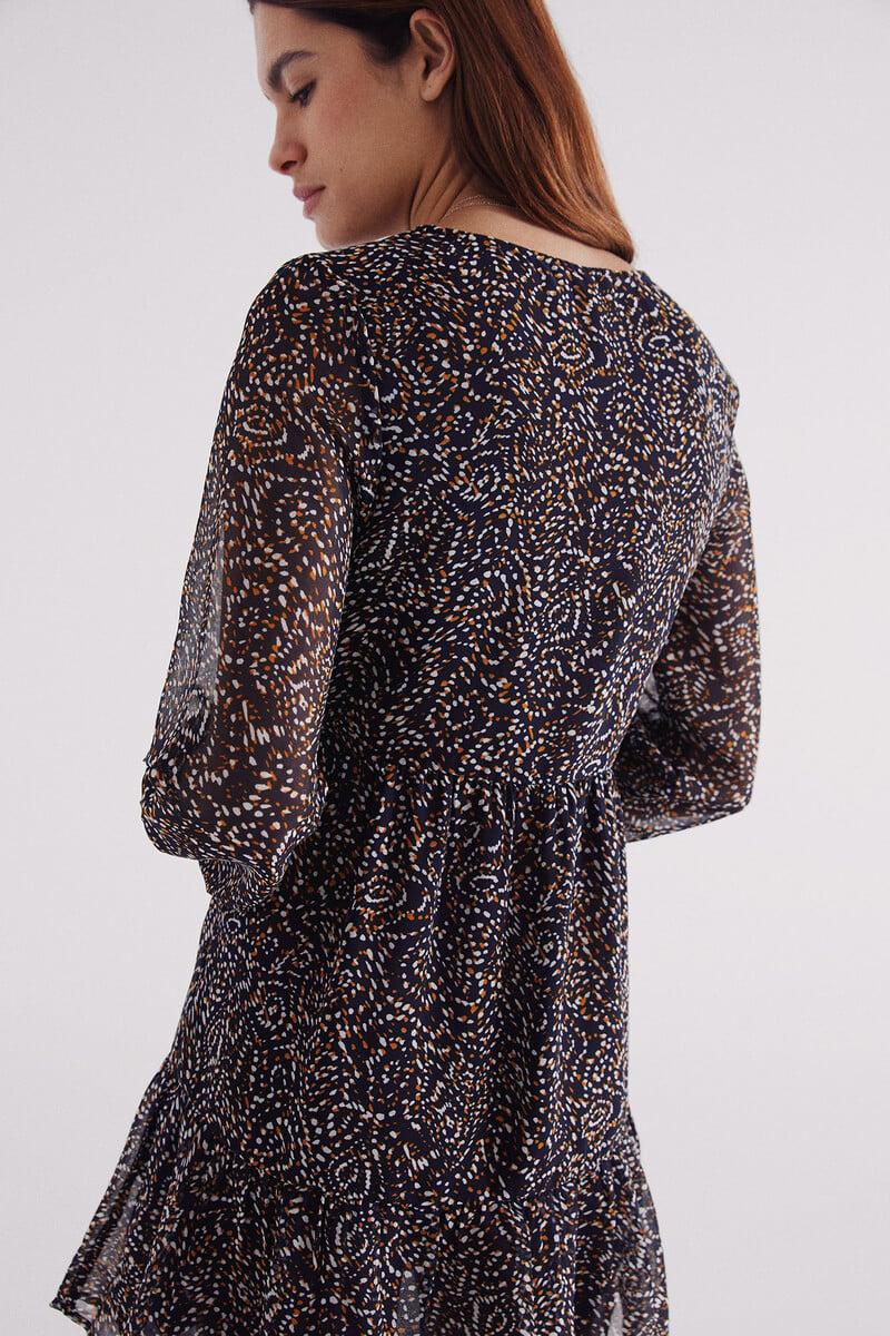 Cortefiel Vestido Corto Estampado Goma Escote
