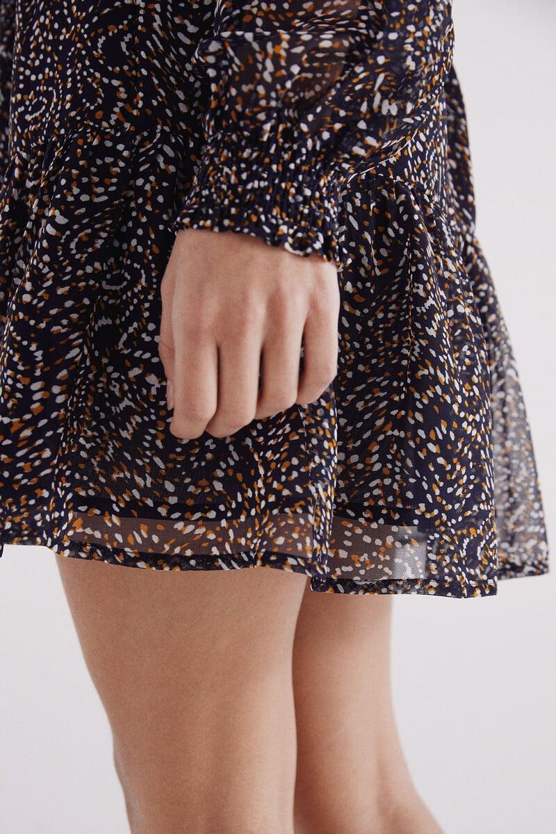 Cortefiel Vestido Corto Estampado Goma Escote