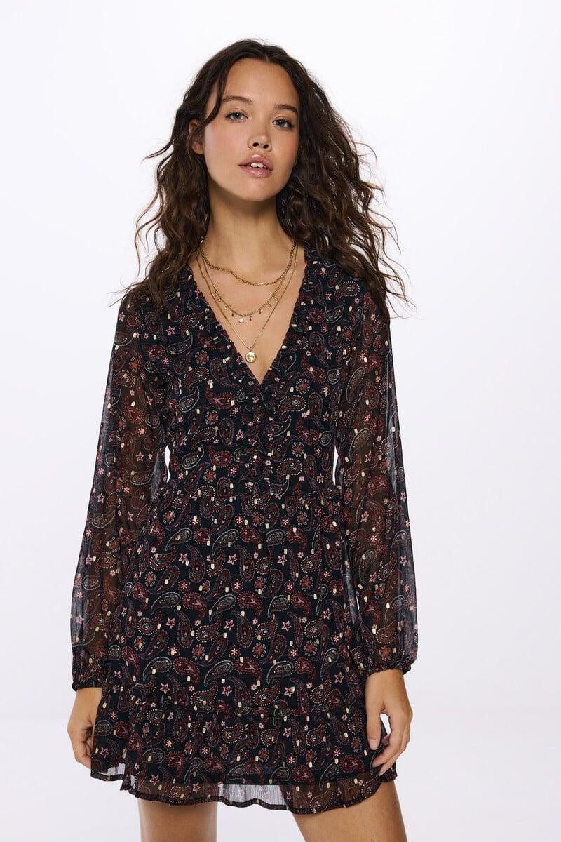 Cortefiel Vestido Corto Fluido Estampado