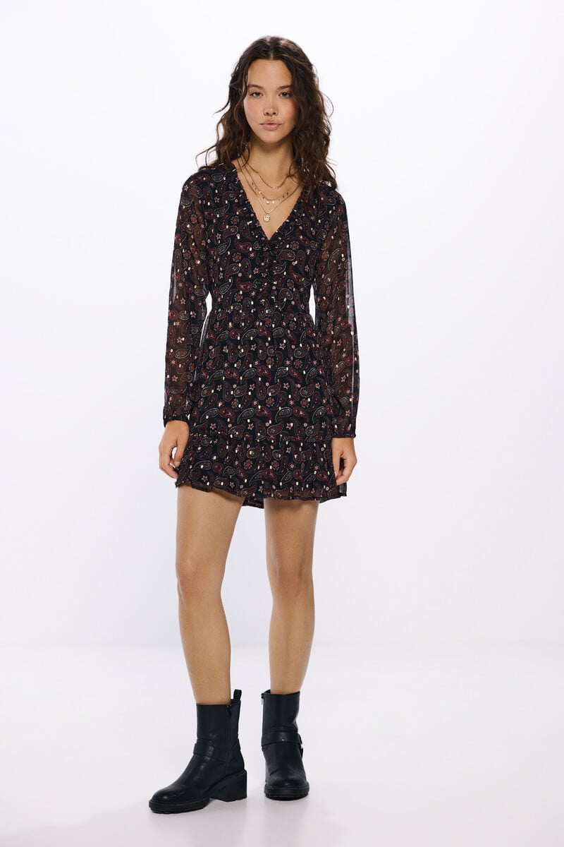 Cortefiel Vestido corto fluido estampado